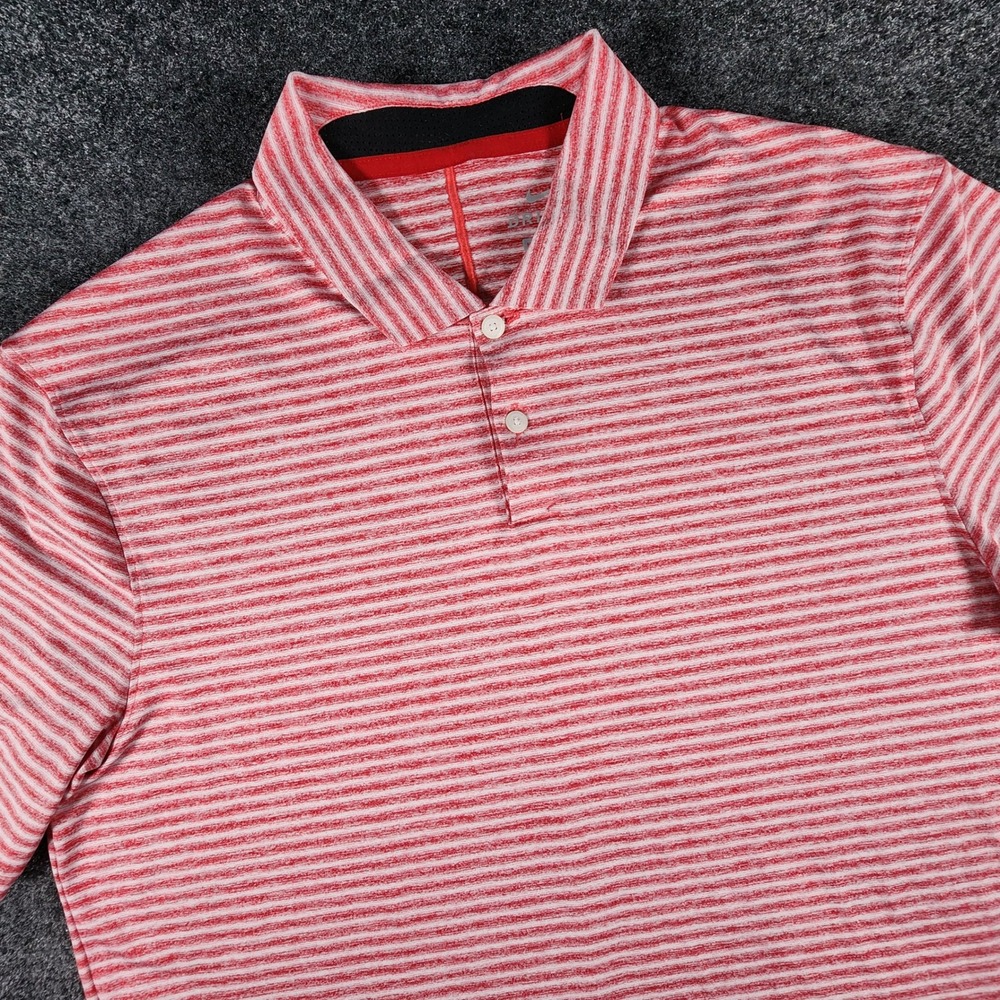 Nike‎ Tiger Woods Dri-FIT Golf Polo Mens Medium Red White Striped Performance